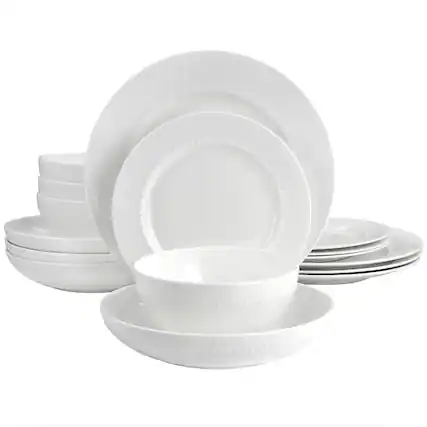Front. Gibson - Gibson Elite Embossed Bone China 16 Piece Double Bowl Dinnerware Set in White - White.