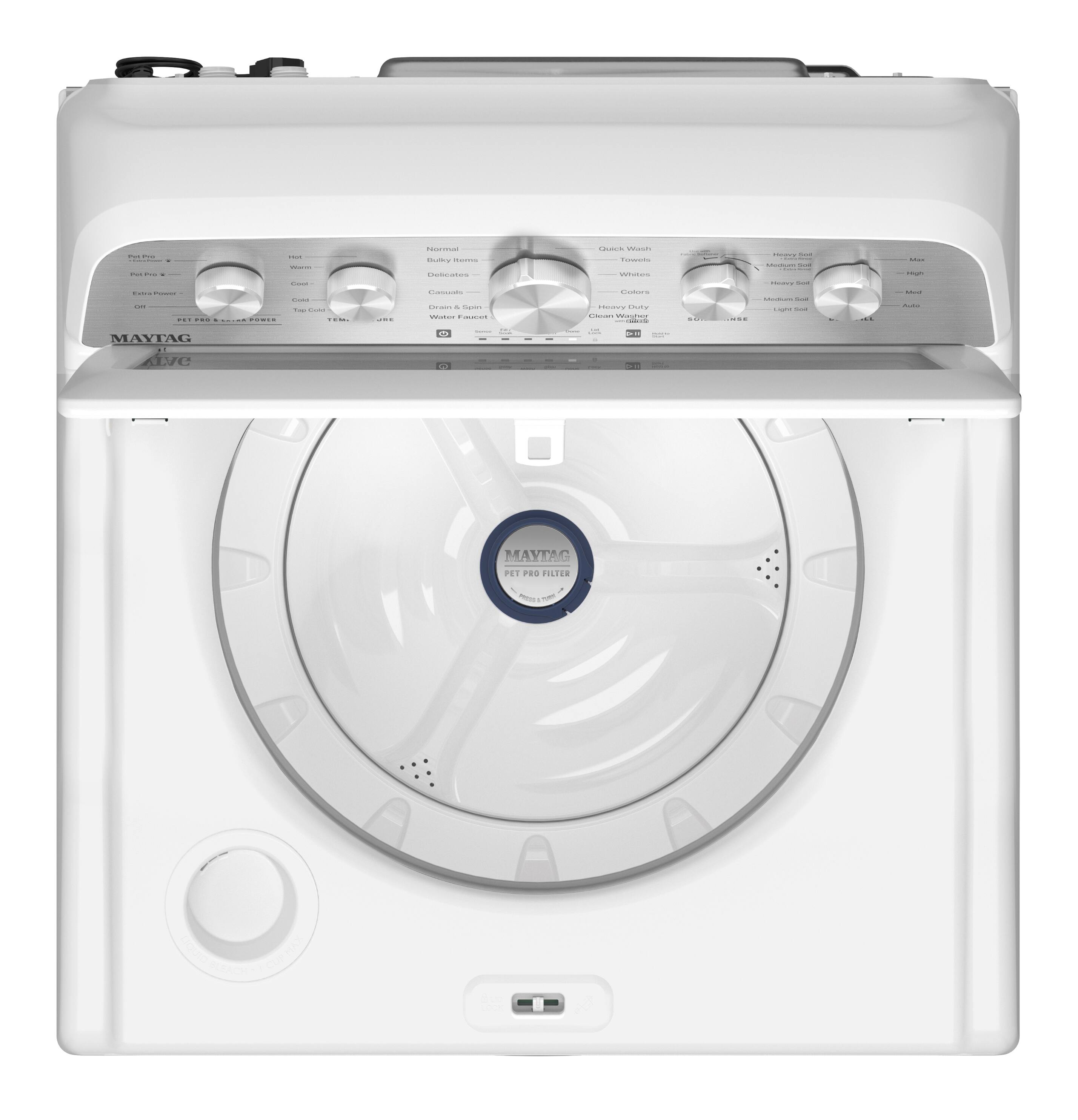 MAYTAG  
ADVANCE  

PET PRO FILTER  

Quick Wash  
- Whites  
- Colors  
- Heavy Duty  
- Delicates  
- Towels  
- Bulky  
- Sanitize  
- Steam  
- High  
- Medium  
- Low  
- Off  

Normal  
- Delicates  
- Towels  
- Bulky  
- Sanitize  
- Steam  
- High  
- Medium  
- Low  
- Off  

Wash  
- High  
- Medium  
- Low  
- Off  

Spin  
- High  
- Medium  
- Low  
- Off  

Water Level  
- High  
- Medium  
- Low  
- Off  

Cycles  
- Delicates  
- Towels  
- Bulky  
- Sanitize  
- Steam  
- High  
- Medium  
- Low  
- Off  

Wrinkle Care  
- On  
- Off  

- MAYTAG  
- PET PRO FILTER  
- PET PRO FILTER  
- PET PRO FILTER  
- PET PRO FILTER  
- PET PRO FILTER  
- PET PRO FILTER  
- PET PRO FILTER  
- PET PRO FILTER  
- PET PRO FILTER  
- PET PRO FILTER  
- PET PRO FILTER  
- PET PRO FILTER  
- PET PRO FILTER  
- PET PRO FILTER  
- PET PRO FILTER  
