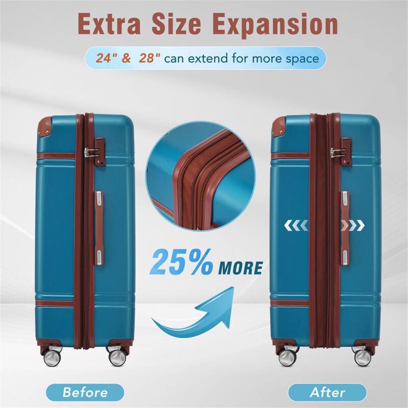 Extra Size Expansion  
24" & 28" can extend for more space  

25% MORE  

Before After