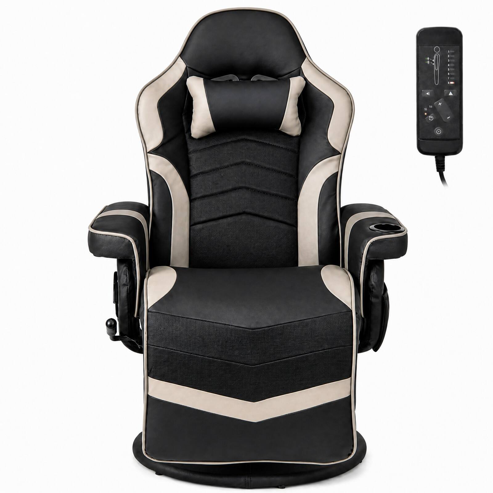 Alt View 1. GOPLUS - Goplus Massage Gaming Recliner Height Adjustable Racing Swivel Chair with Cup Holder - Grey.