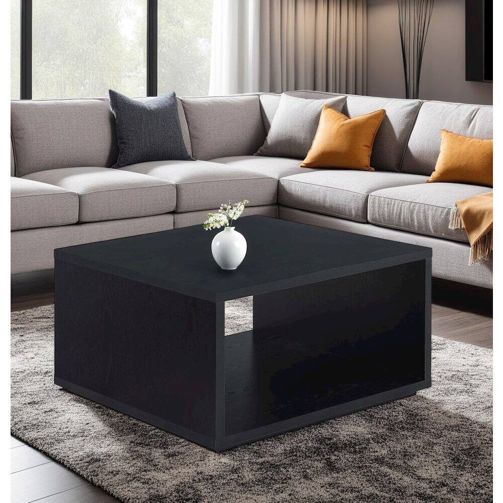 Left. FurniFact - Black Square Coffee Table with Honeycomb Particle Board for Modern Living Rooms - Black.