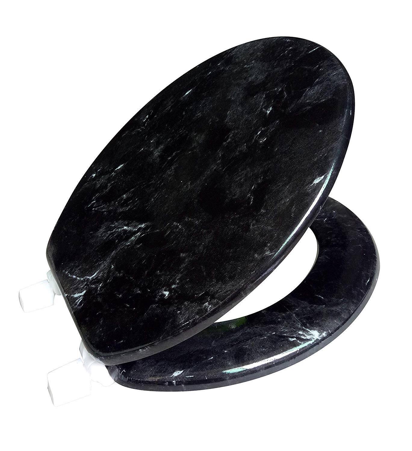 Front. J&V TEXTILES - Marble Round Toilet Seat - Black.