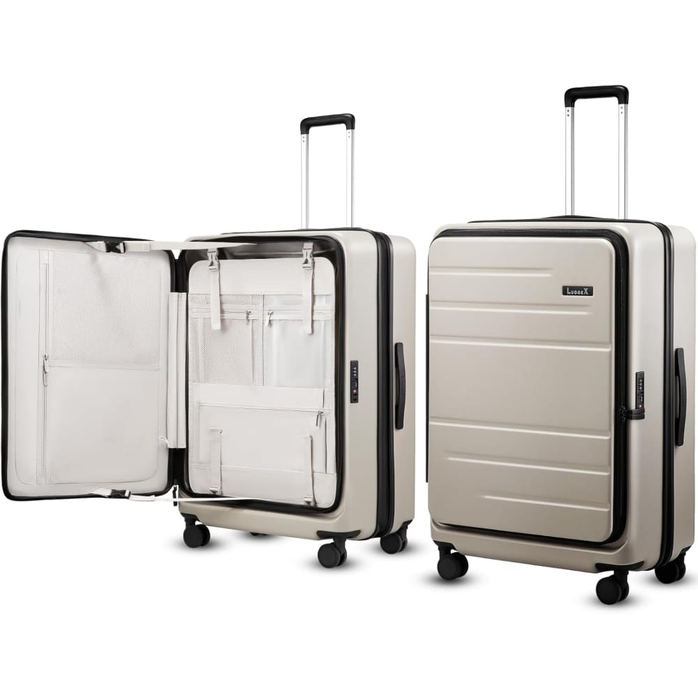Front. LUGGEX - LUGGEX 28 Inch Checked Luggag Opening Expandable Polycarbonate Hardside Suitcase with TSA Approved Lock - FX-Core - Beige.