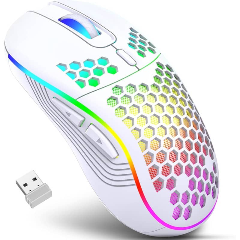 SKRAN - Wireless Gaming Mouse: Lightweight Honeycomb, Stable 2.4G, Rechargeable, for Gaming & Office - Wireless - White