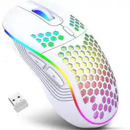 SKRAN - Wireless Gaming Mouse: Lightweight Honeycomb, Stable 2.4G, Rechargeable, for Gaming & Office - Wireless - White