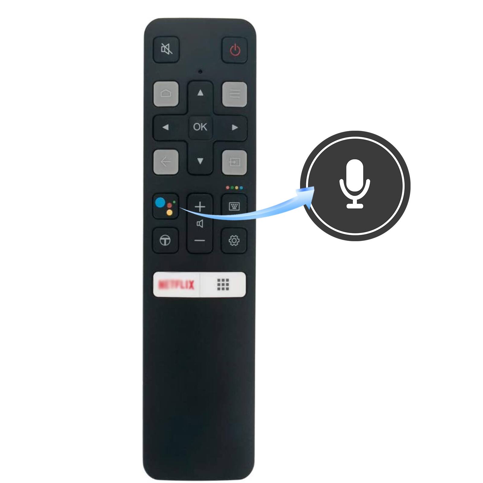 Angle. VINABTY - New ARC802V-FMR1 Voice Replaced Remote Control Fits for TCL TV 06-BTZNYY-URC802V RC802V FMR1 32S6500A - Black.