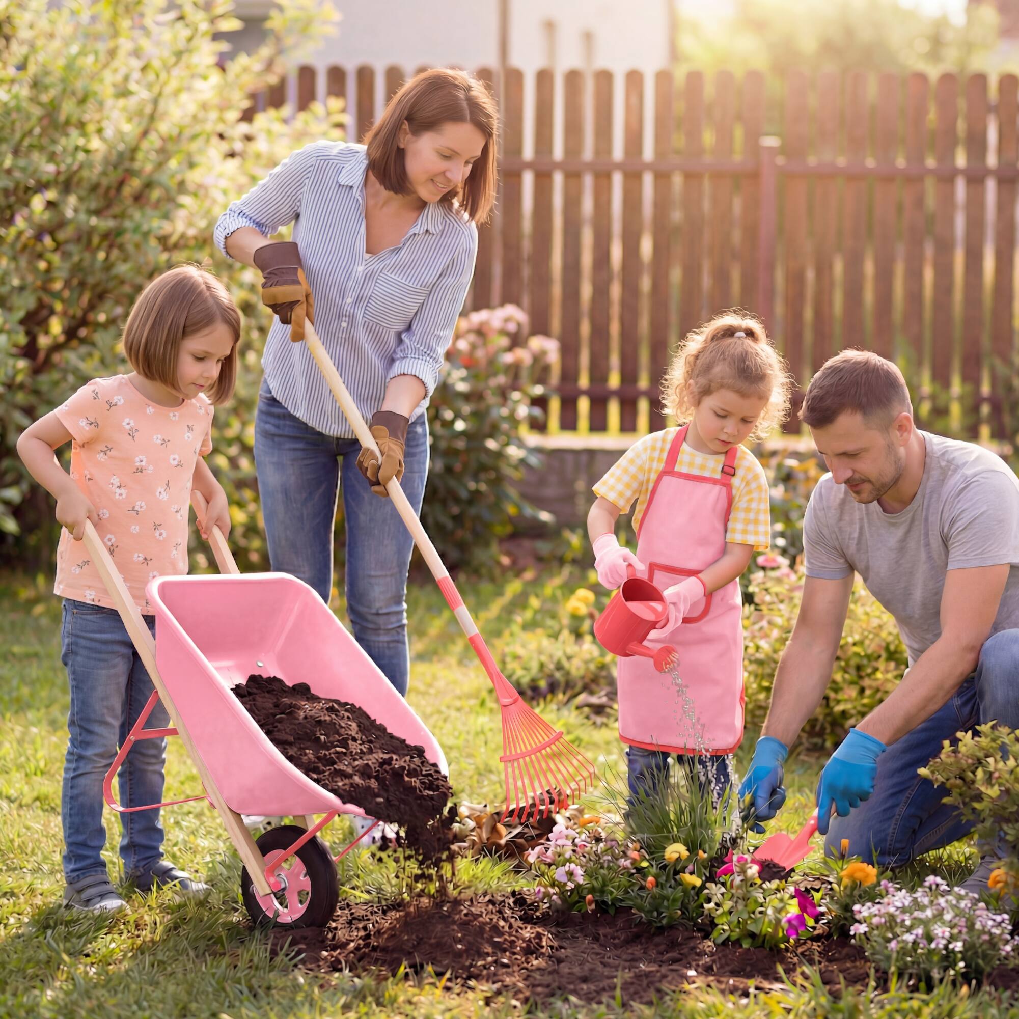 Alt View 7. Best Choice Products - Best Choice Products Kids Wheelbarrow Gardening Tool Set 8 Piece with Metal Tools, Apron, Gloves Ages 3+ - Pink/Pink - Pink/Pink.