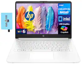 HP - 14 Laptop 14.0 HD (Intel Celeron N4500, 16GB DDR4, 1TB PCIe SSD, Intel UHD, Win 11 Pro) w/USB Hub - Snowflake White