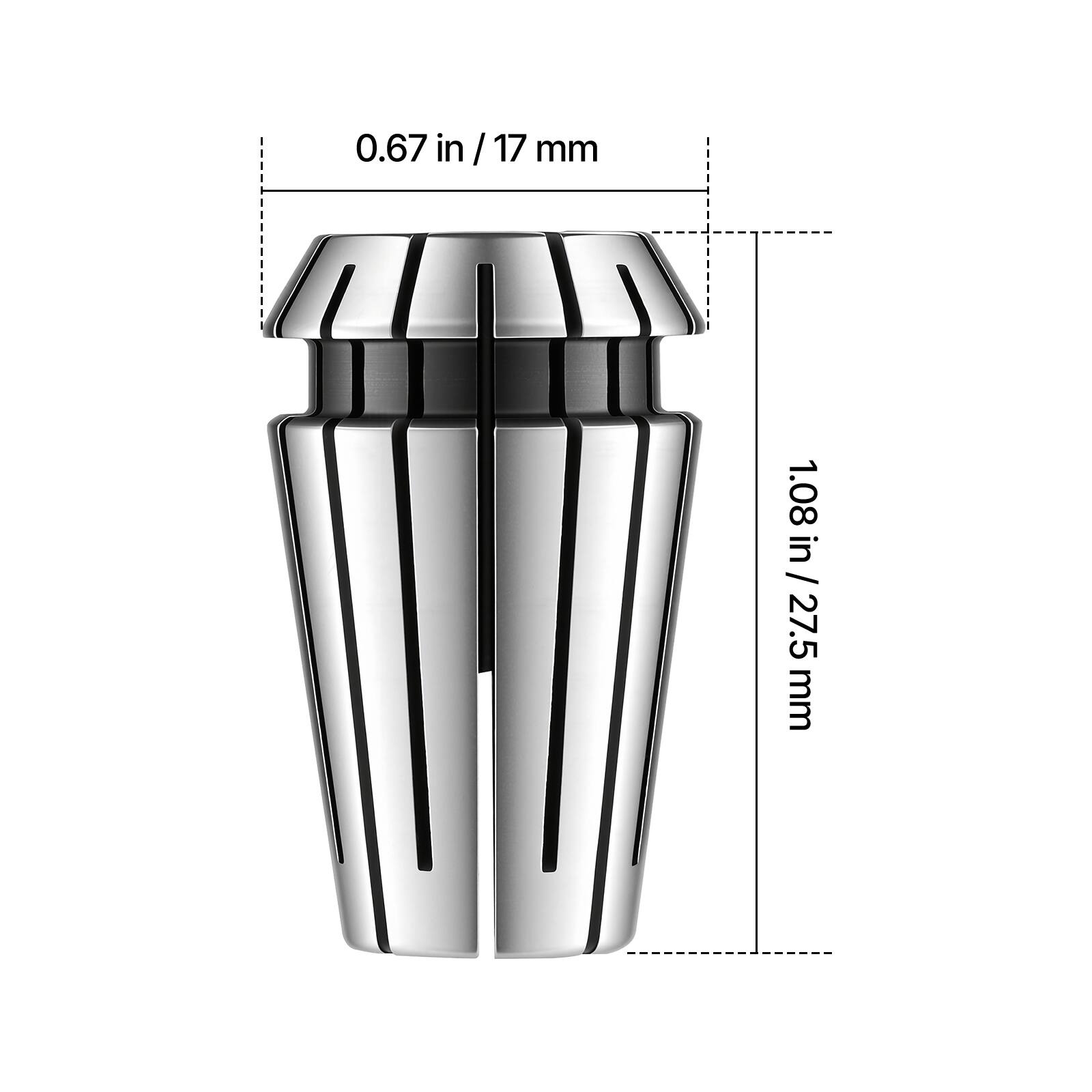 0.67 in / 17 mm  
1.08 in / 27.5 mm