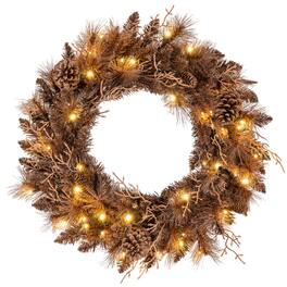 Costway - 1 PCS 24" Pre-lit Christmas Wreath Front Door Artificial Xmas Wreath with 105 Branch Tips - Brown