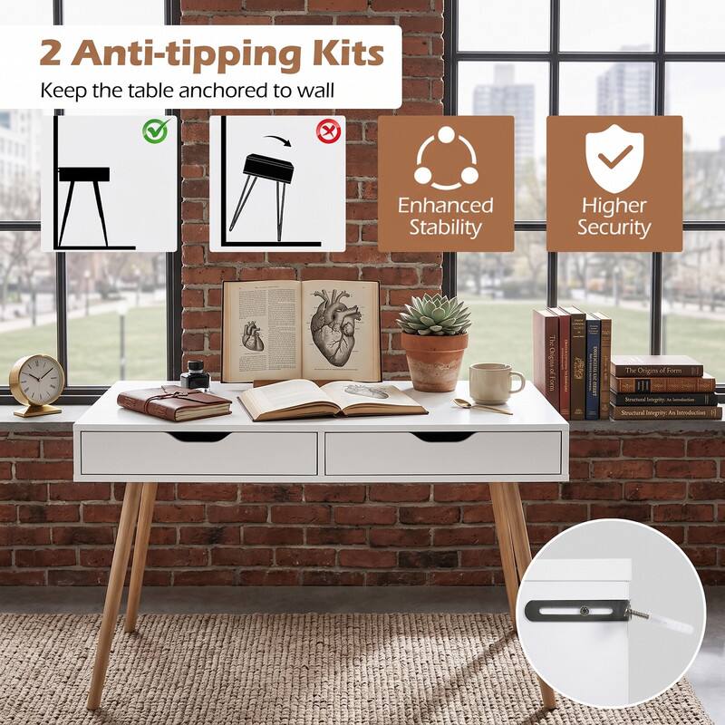 2 Anti-tipping Kits  
Keep the table anchored to wall  
Enhanced Stability  
Higher Security  

The Origins of Form  
Structural Integrity  
An Introduction