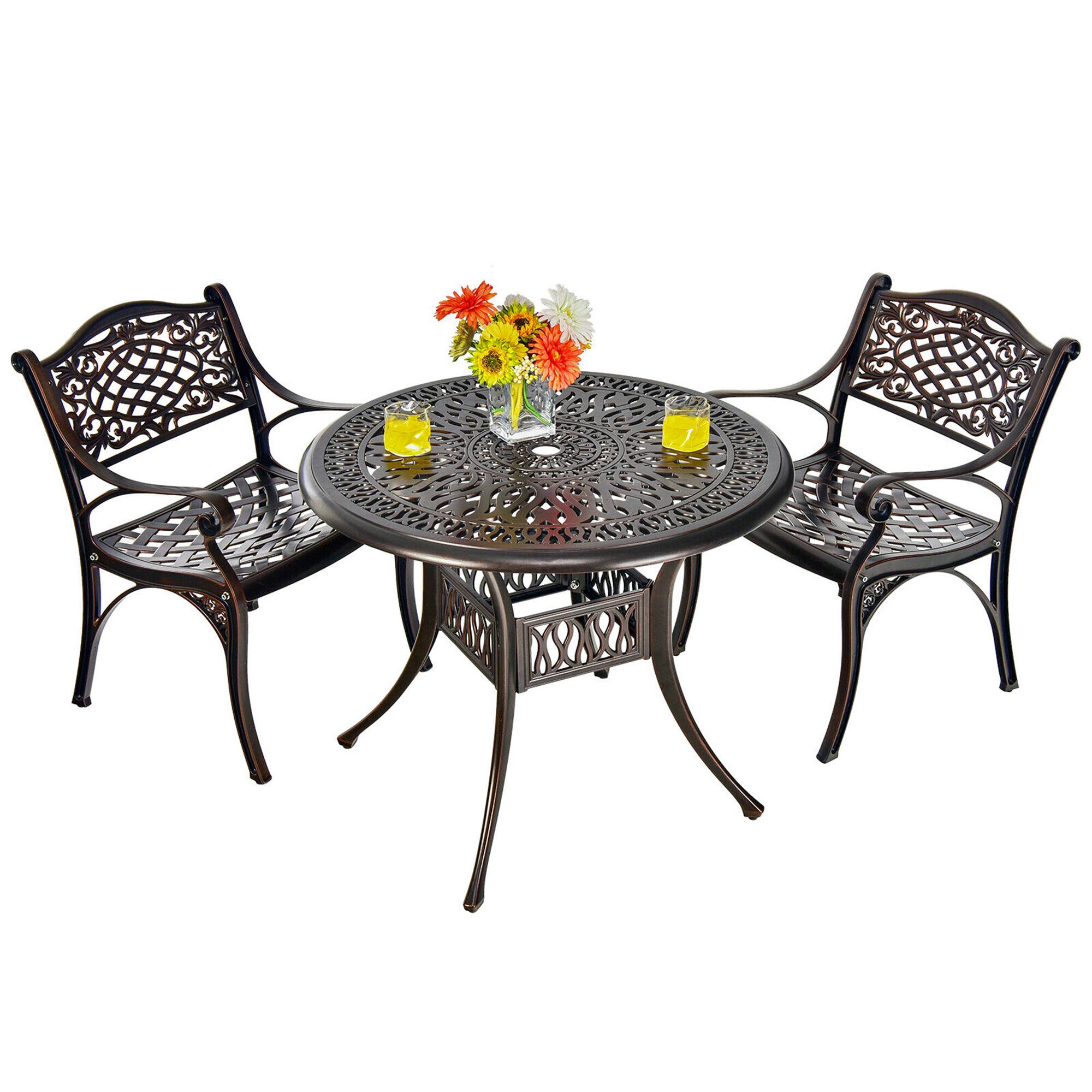 Alt View 1. Gymax - Gymax 3PCS Cast Aluminum Patio Bistro Set Outdoor Dining Table & Chair Furniture Set - as pic.