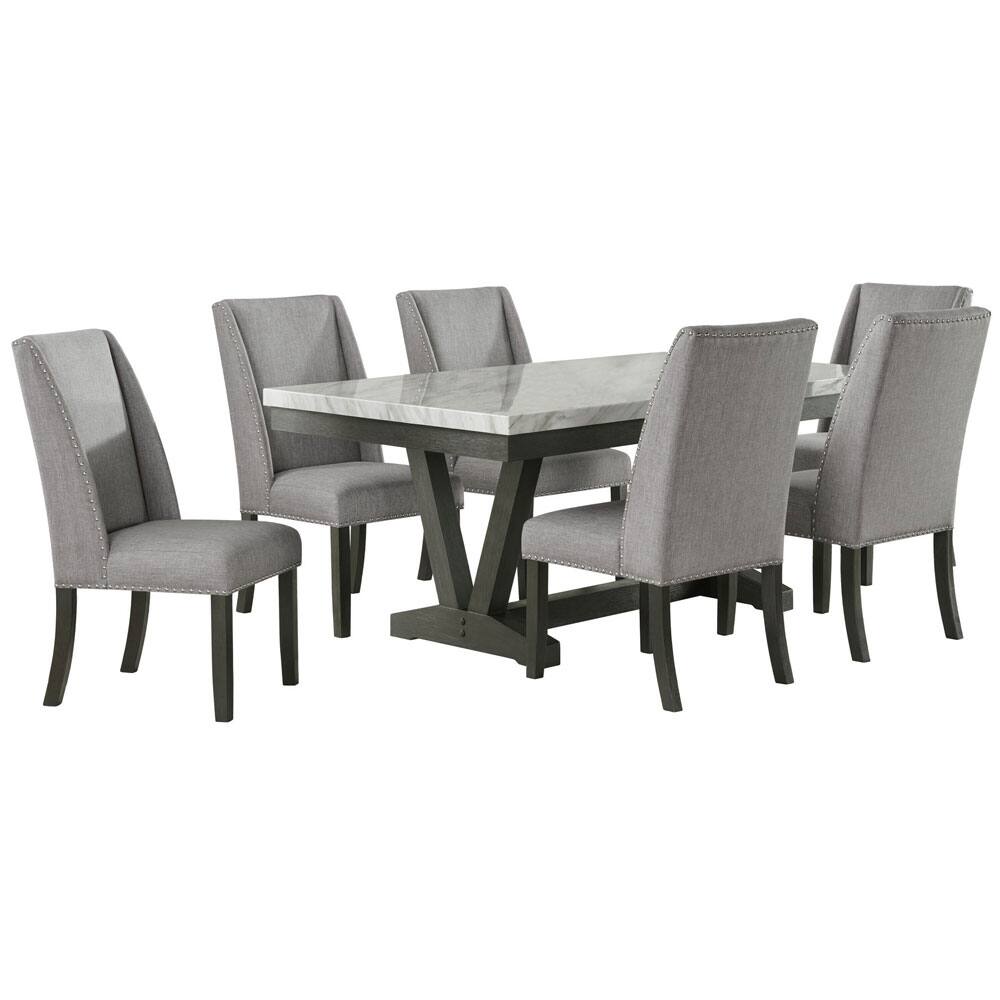 Alt View 5. Elements - Everdeen Transitional Dining Table with Faux Marble Top and Trestle Base - Charcoal.