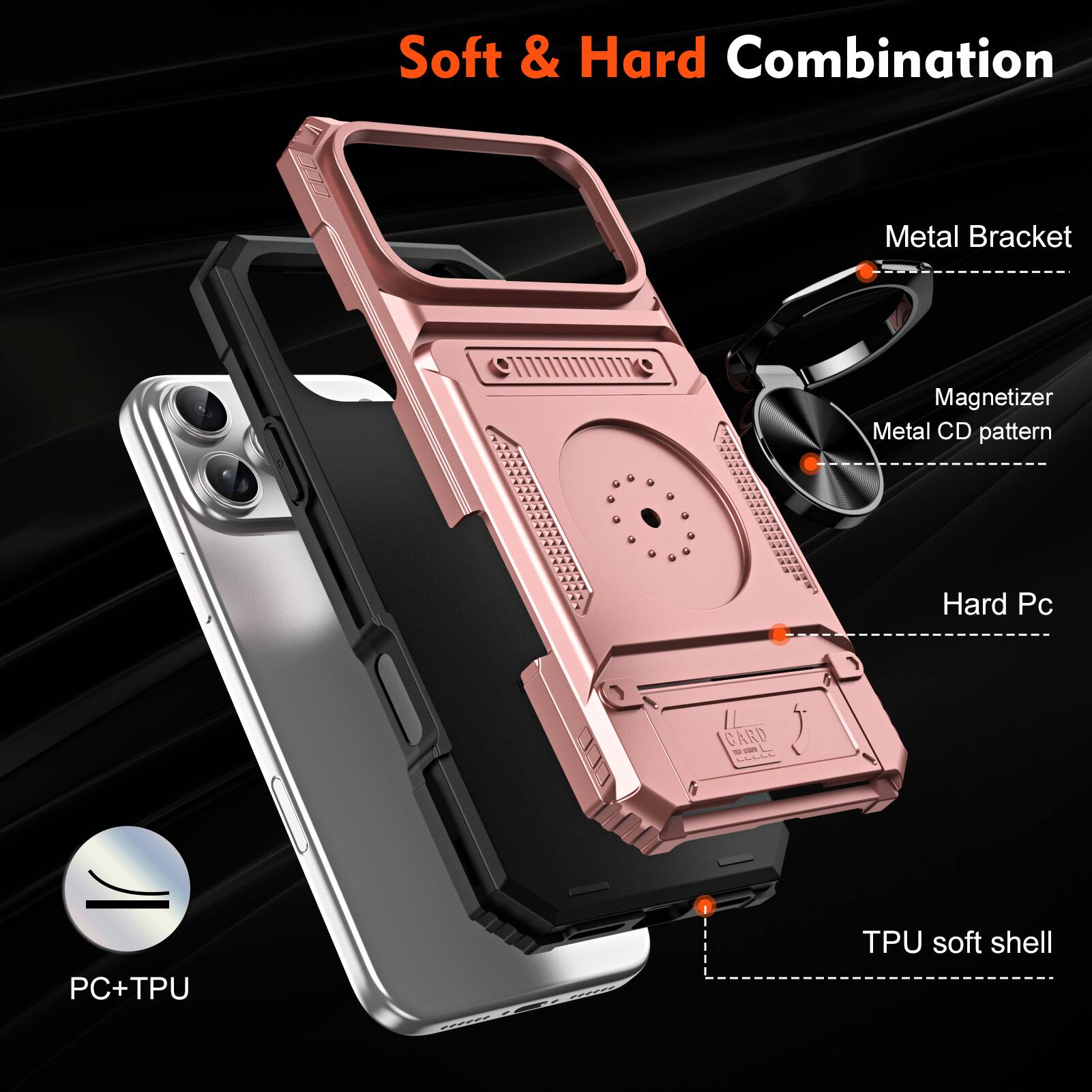 Soft & Hard Combination Metal Bracket Magnetizer Metal CD pattern Hard Pc CARD - - PC+TPU TPU soft shell