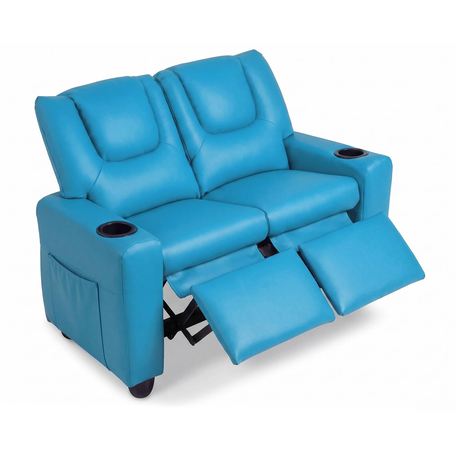 Alt View 9. Costway - Costway 2-Seater Kids Recliner with Cup Holders Side Storage Pockets Adjustable Backrest - Blue.