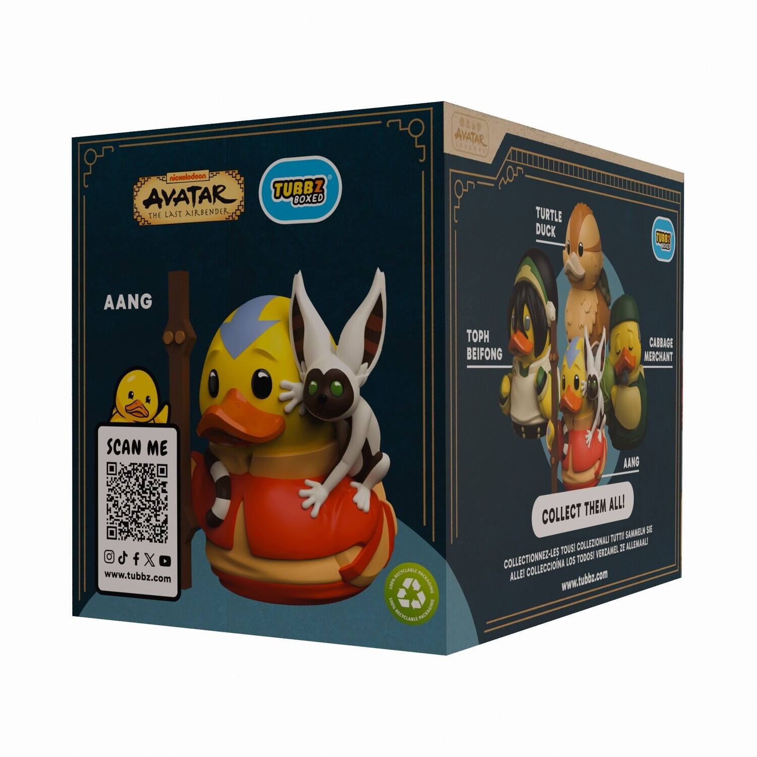 AVATAR SEASON niwoldoon AVATAR TUBBZ BOXED IME LAIT AIRBENDER TURTLE DUCK TURER AANG TOPH BEIFONG CABDAGE MERCHANT SCAN ME AANG t f X www.tubbz.com WORLLAS LP COARN i CARCN PRORCLARE THEM ALL! COLLECT SAMNGLN COLLEZIONALI TOTTE TOUSE I ALLERAR COLLECTIONNEZ-LES TO0OS KERDAMEL LOS ALLEI COLLECCIONA www.tubba.com
