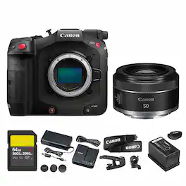 EOS C80 6K Full Frame Cinema Camera | Canon RF 50mm f/1.8 STM Lens | More - Black