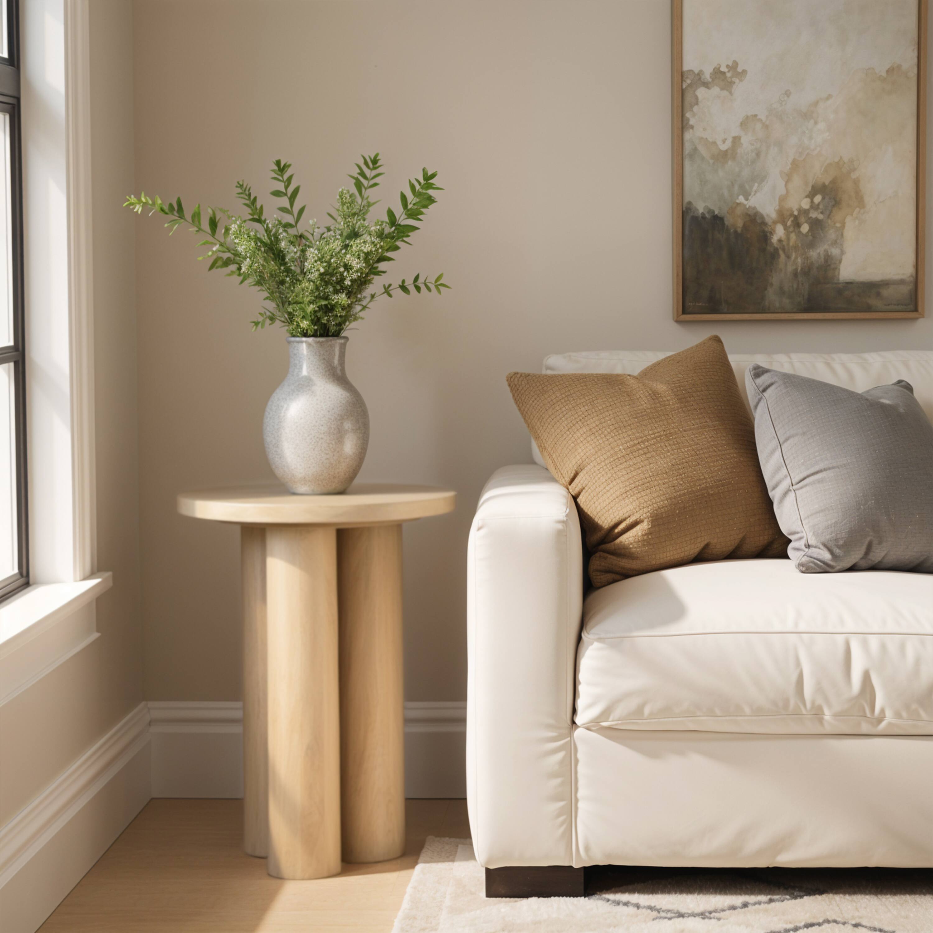 Alt View 10. Manhattan Lane - Side Table with 3 Pillar Legs, Handcrafted Natural Brown Mango Wood, 17.7 Inch Round Top - Brown.