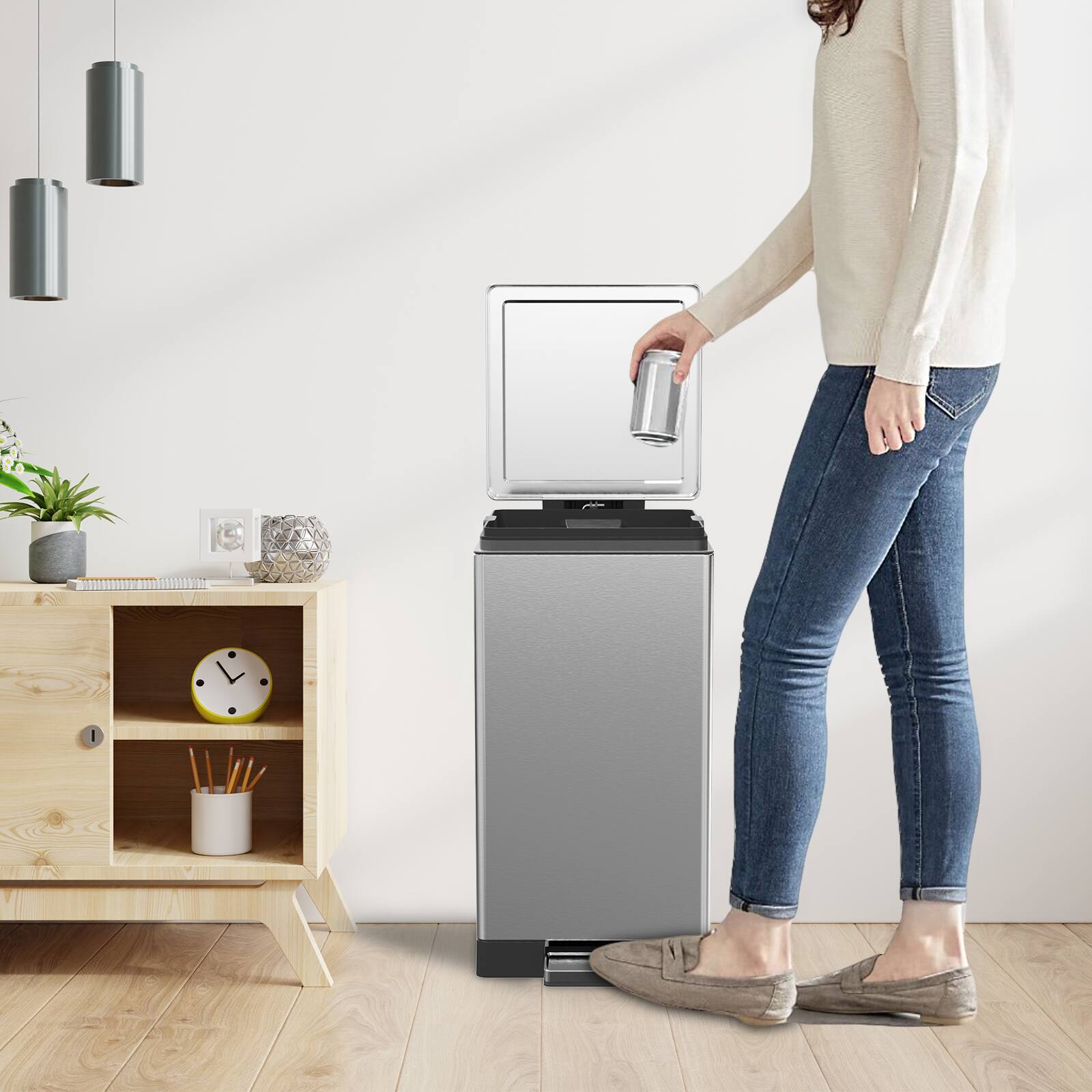 Alt View 3. SIMPLYKLEEN - Simplykleen 7.9 Gallon 30 Liters Stainless Steel Kitchen Trash Can, Square Soft Close Step On Lid Garbage Bin, Silver - Silver.