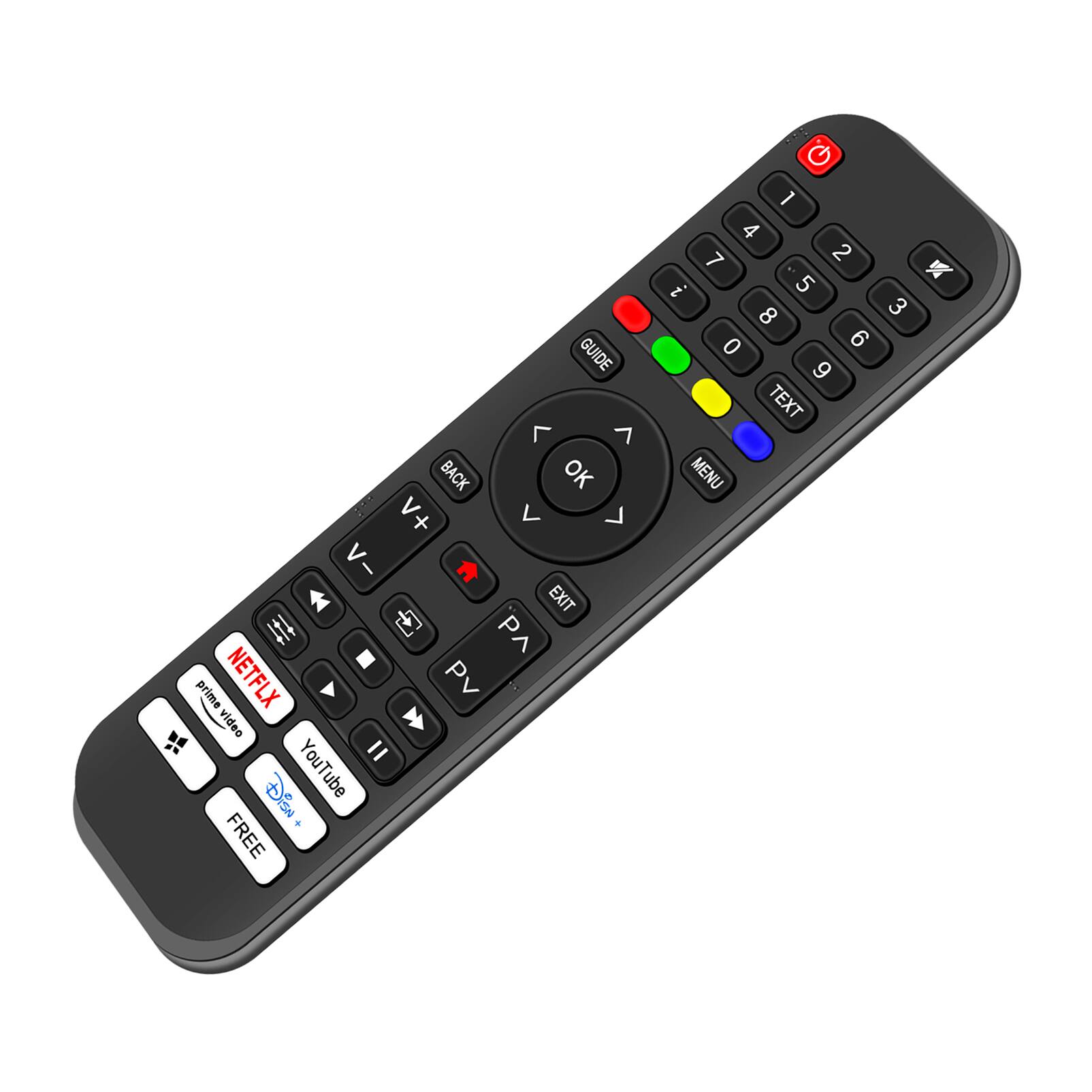GUIDE BACK OK V+ - I EXIT 414 d PA prime NETFLX Pv video + = DiSn YouTube + FREE G 1 4 7 2 1 X i 5 8 3 0 6 9 TEXT MENU