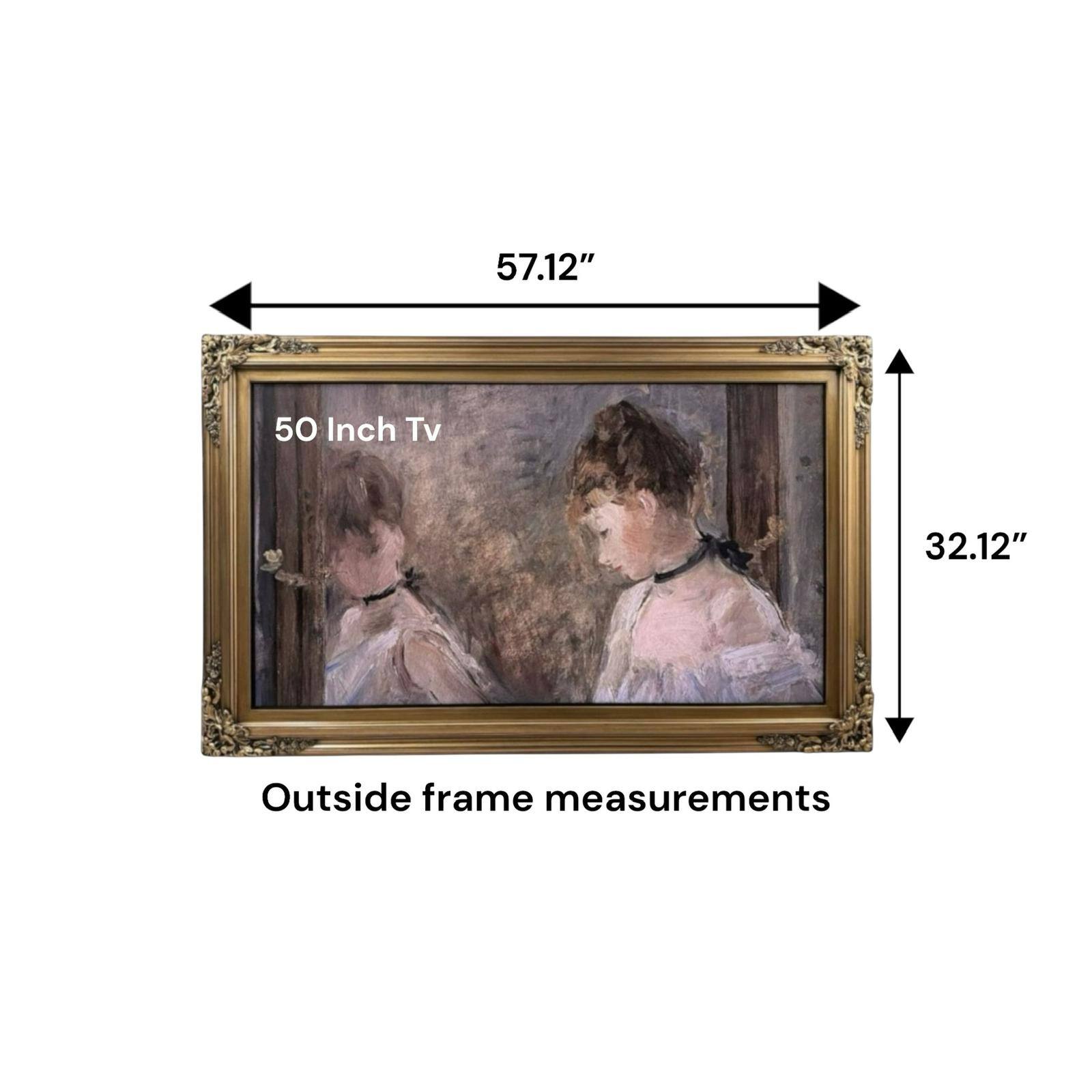 57.12" x 32.12" Outside frame measurements  
50 Inch Tv