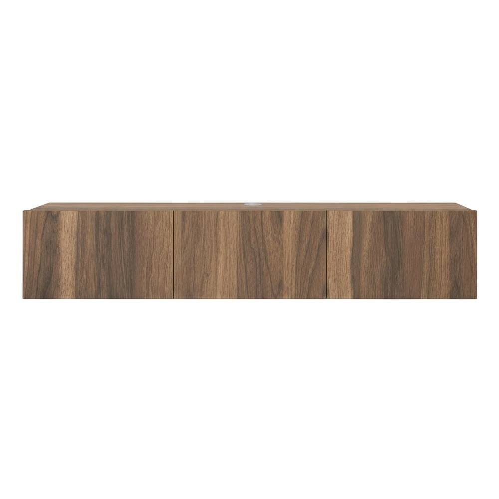 Alt View 3. FurniFact - Brown floating TV stand with wall-mount design and modern appeal - Brown.