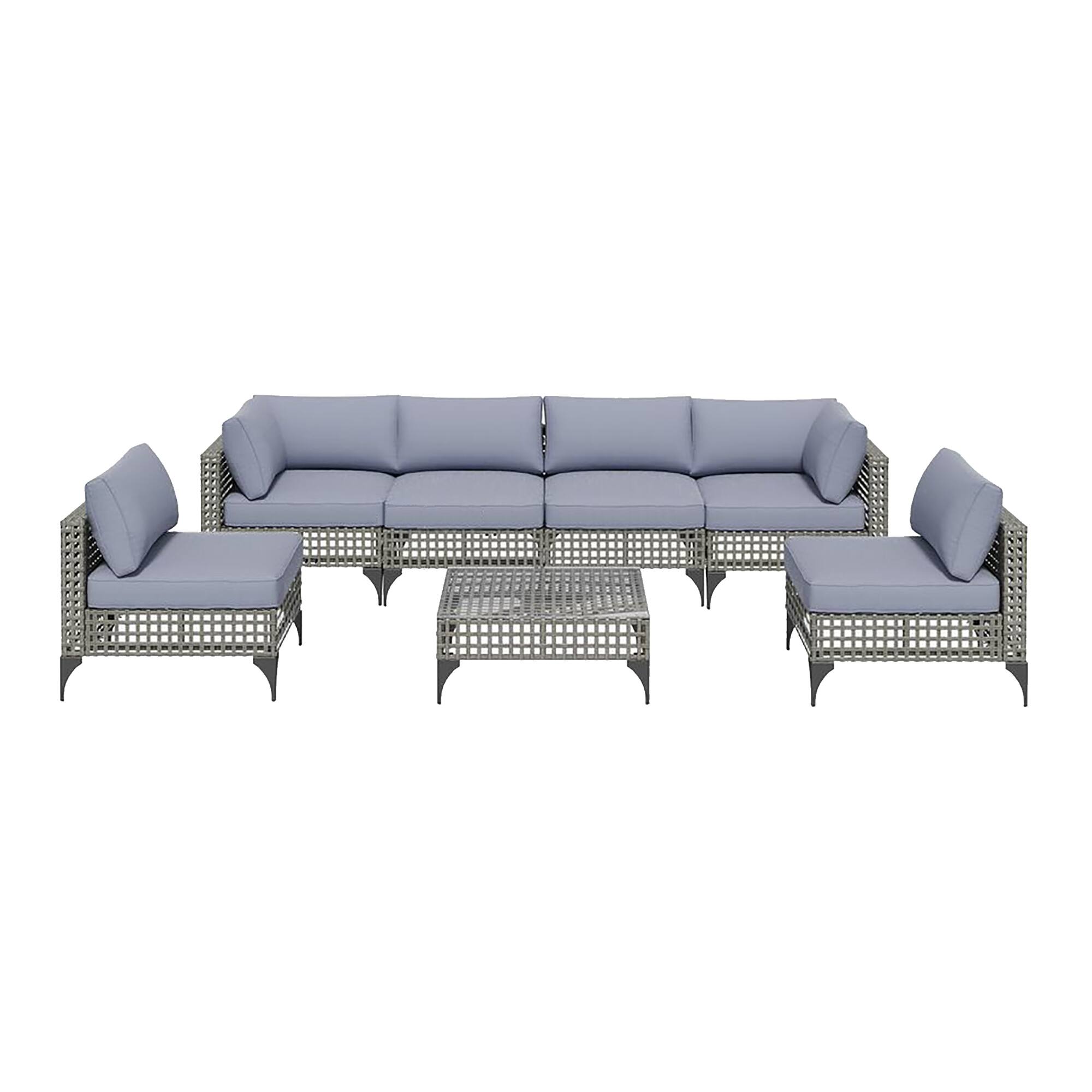 Alt View 4. Mondawe - 7-Piece Hollow Steel Seating Set with Waterproof Cushions and Adjustable Feet - Blue+Grey.