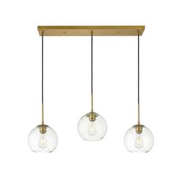 Living District - Baxter 3 Lights Brass Pendant With Clear Glass - Brass And Clear