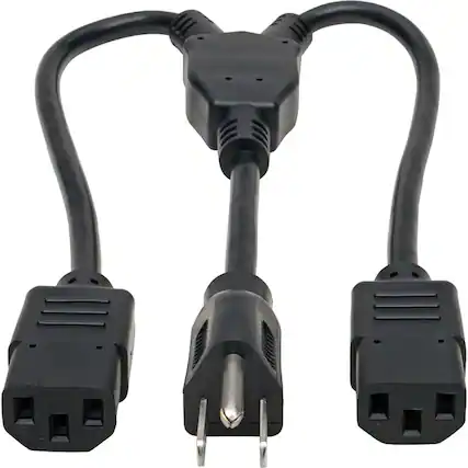Front. Tripp Lite - Tripp Lite by Eaton Power Cord Splitter C14 to 2xC13 PDU Style - 10A 250V 18 AWG 18-in. (45.72 cm) Black - For Computer - Black Powder Coat.