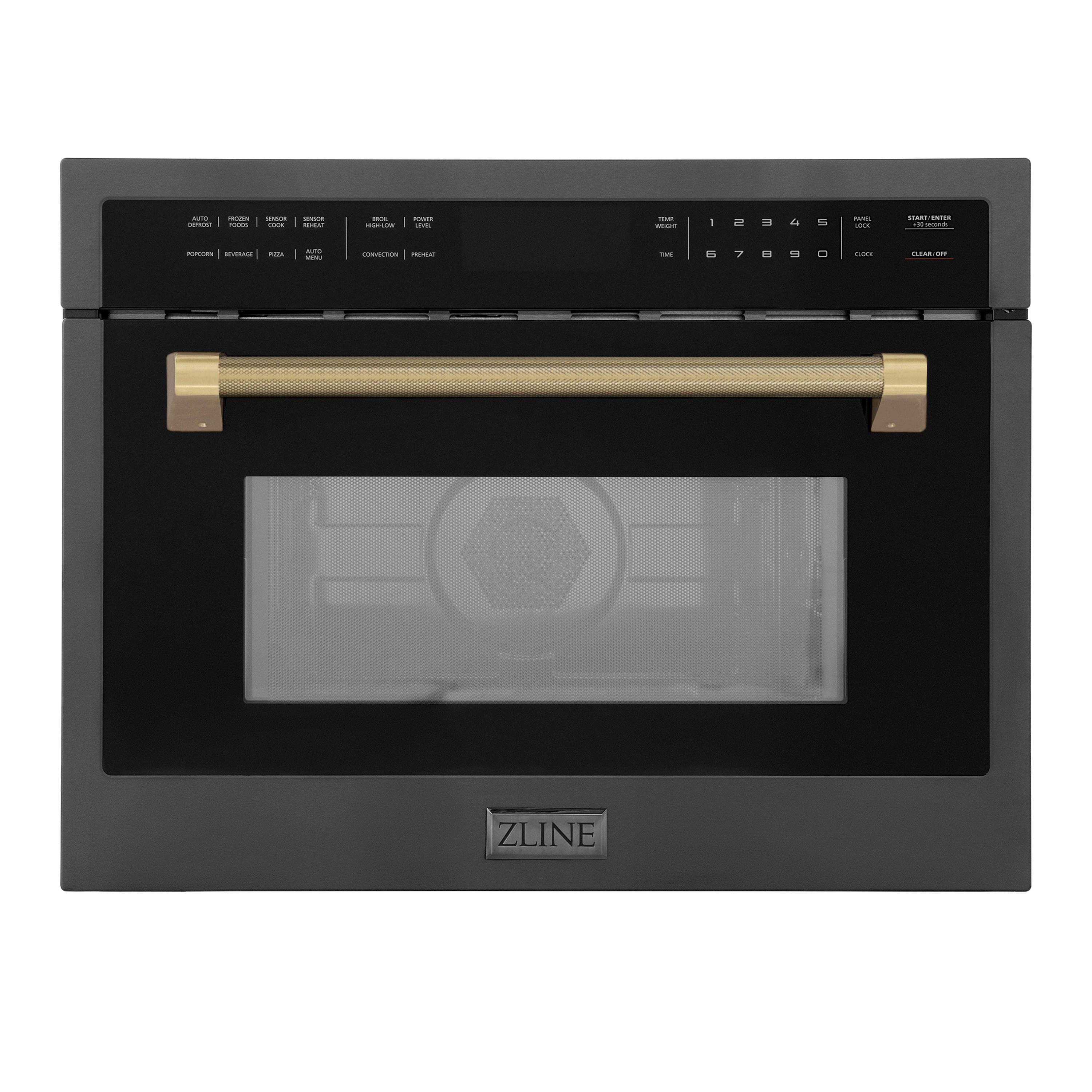 ZLINE - Autograph 24 in. 1.6 cu ft. Built-in Convection Microwave Oven in Black Stainless and Champagne Bronze Helix Handle - Black Stainless Steel - Front_Zoom