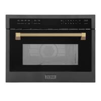 ZLINE - Autograph 24 in. 1.6 cu ft. Built-in Convection Microwave Oven in Black Stainless and Champagne Bronze Helix Handle - Black Stainless Steel - Front_Zoom