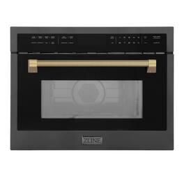 ZLINE - Autograph 24 in. 1.6 cu ft. Built-in Convection Microwave Oven in Black Stainless and Champagne Bronze Helix Handle - Black Stainless Steel