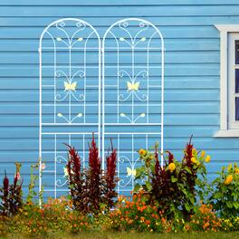 Loheer - 2 Pack Metal Garden Trellis for Climbing Plants Outdoor Flower Support - Cream White
