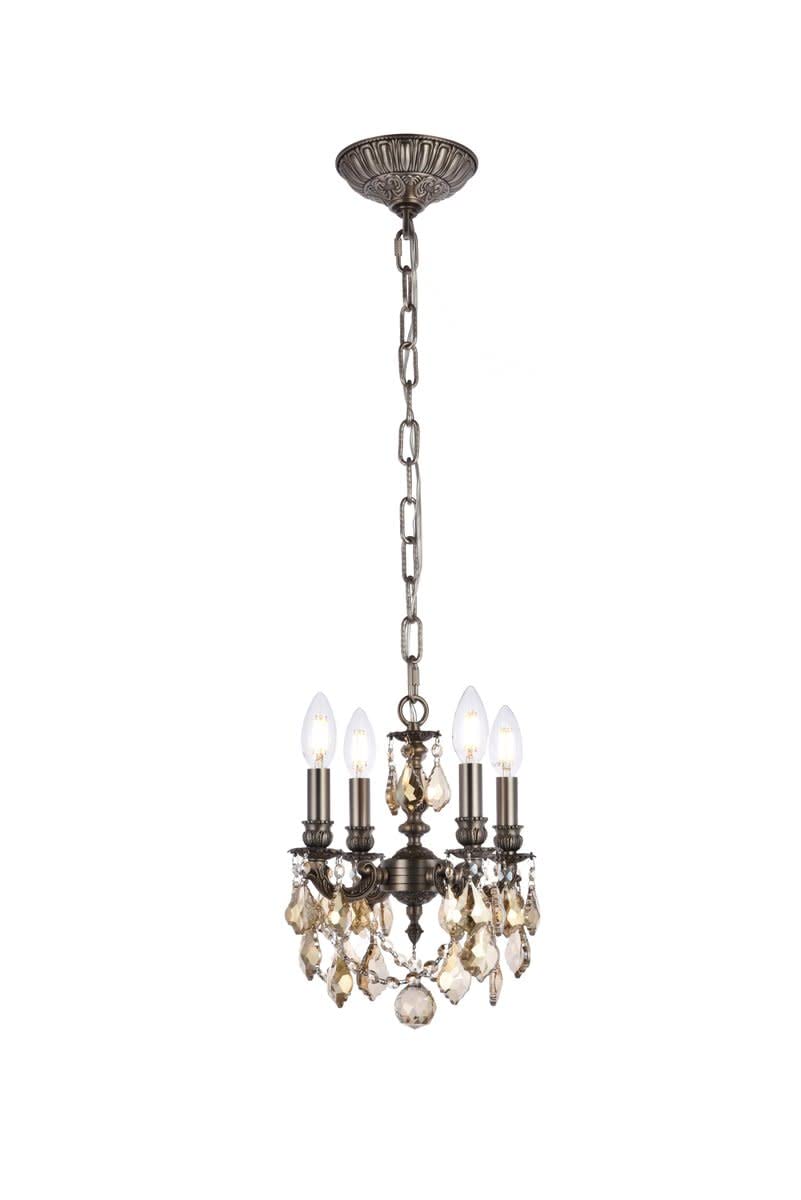 Alt View 3. Elegant Lighting - Lille 4-Light Brass & Crystal Chandelier - Bronze.