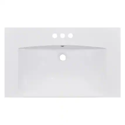 Front. Glintex - 30" Single Bathroom Basin Sink, Vanity Top Only, 3-Faucet Holes, Resin - White.