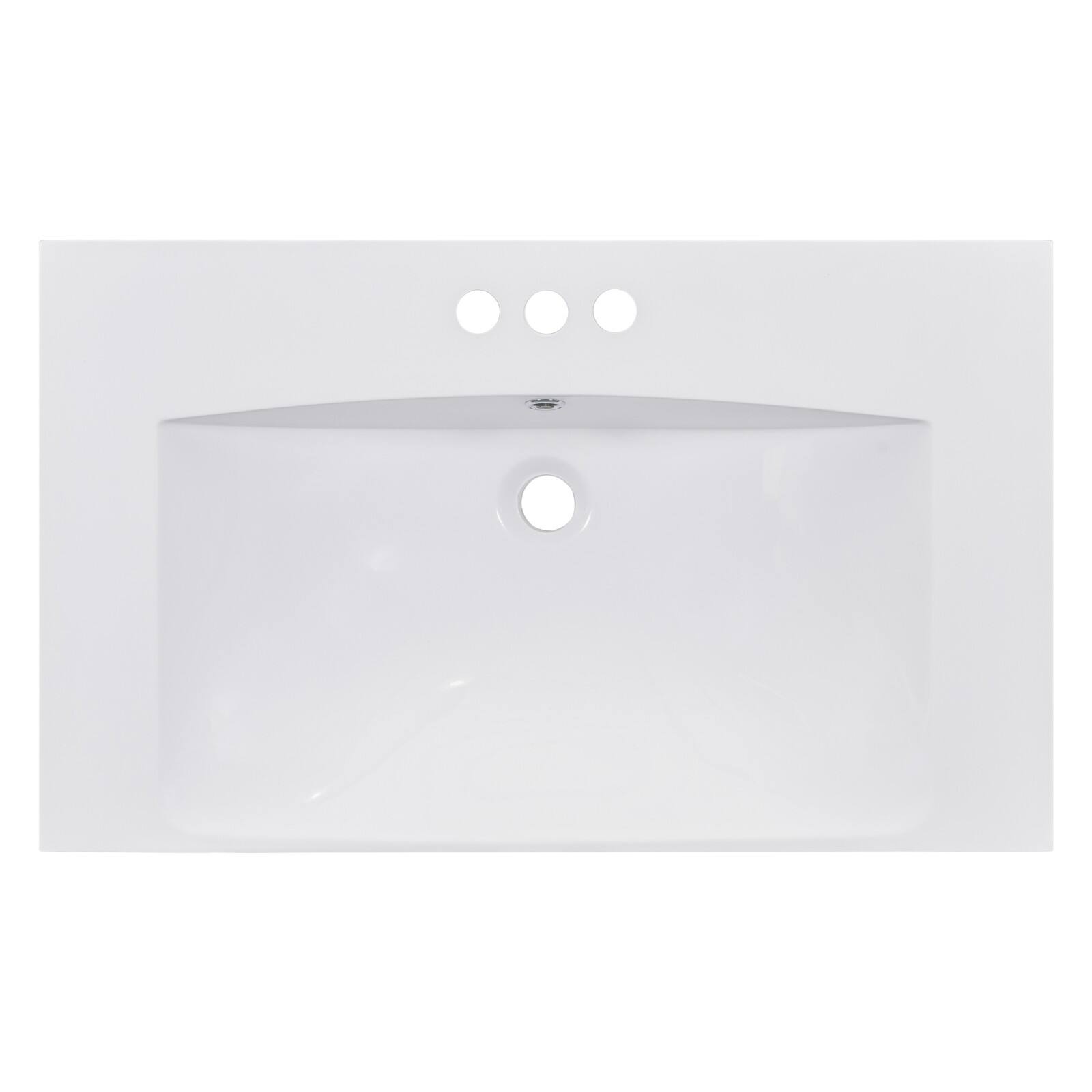 Front. Glintex - 30" Single Bathroom Basin Sink, Vanity Top Only, 3-Faucet Holes, Resin - White.