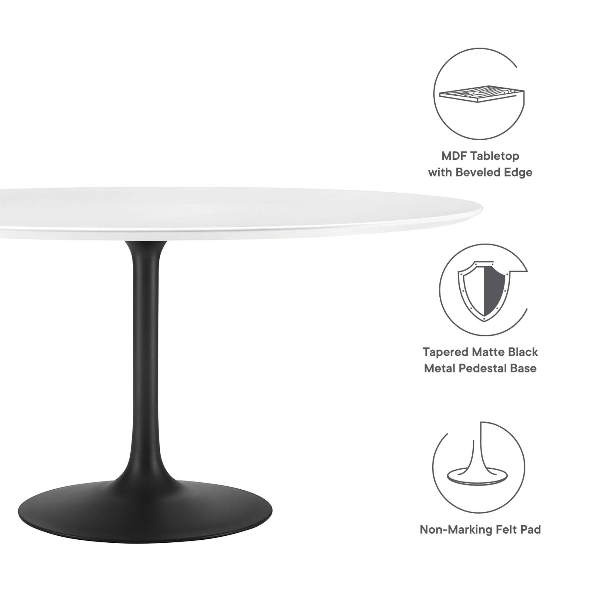 MDF Tabletop with Beveled Edge, Tapered Matte Black Metal Pedestal Base, Non-Marking Felt Pad