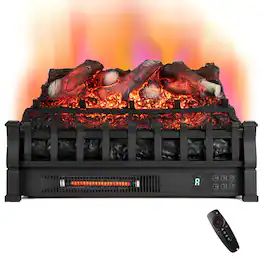 Costway - 23" Electric Fireplace Heater Fireplace Logs Inserts Infrared Quartz Heater - Black