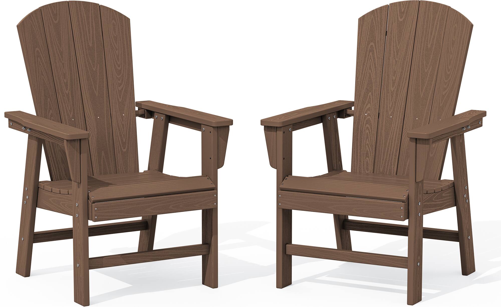 Front. SERWALL - SERWALL Outdoor Adirondack Dining Chair Set of 2, HDPE All Weather Outdoor Chairs, Brown - Brown.