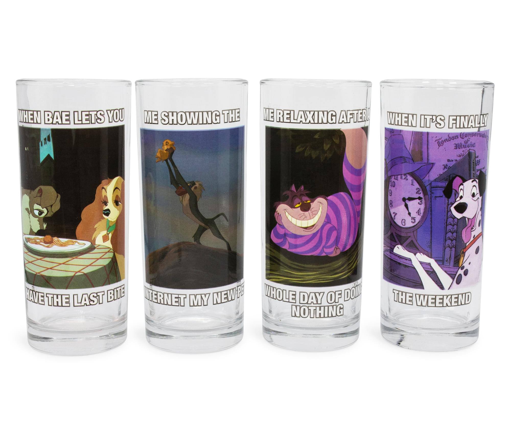 Silver Buffalo - Disney Memes 10-Ounce Tumbler Glasses | Set of 4 - Clear