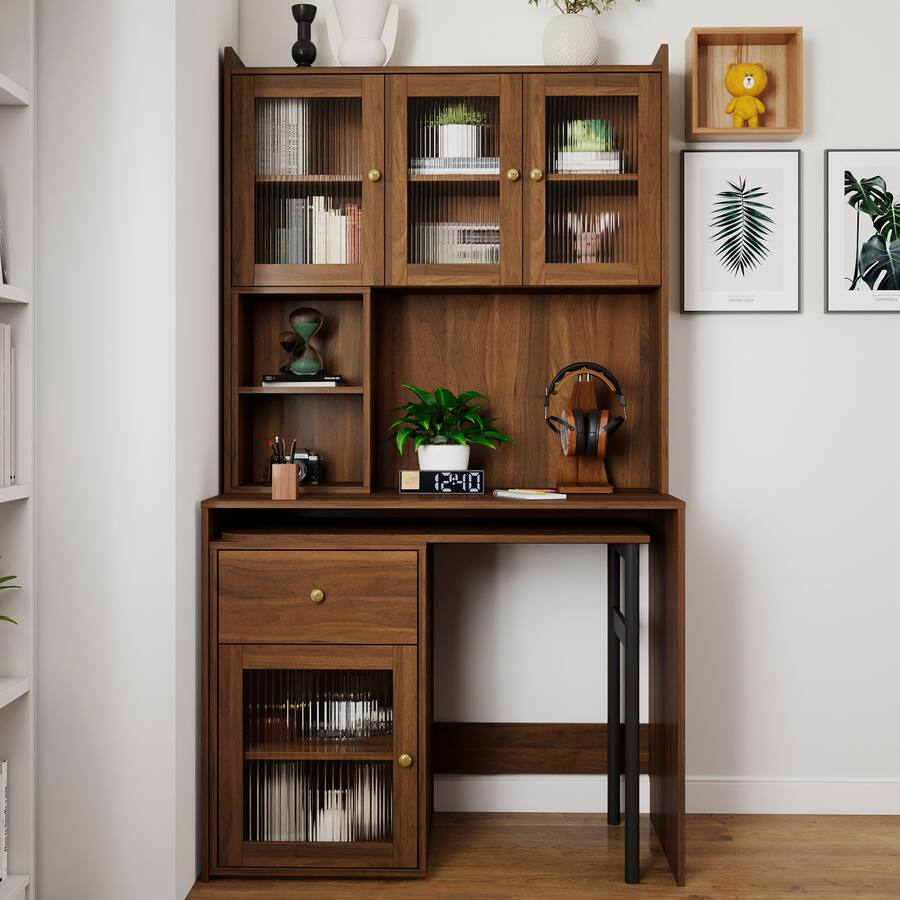 GOODSILO Rotating Computer Desk with Hutch & Bookshelf, Large ...