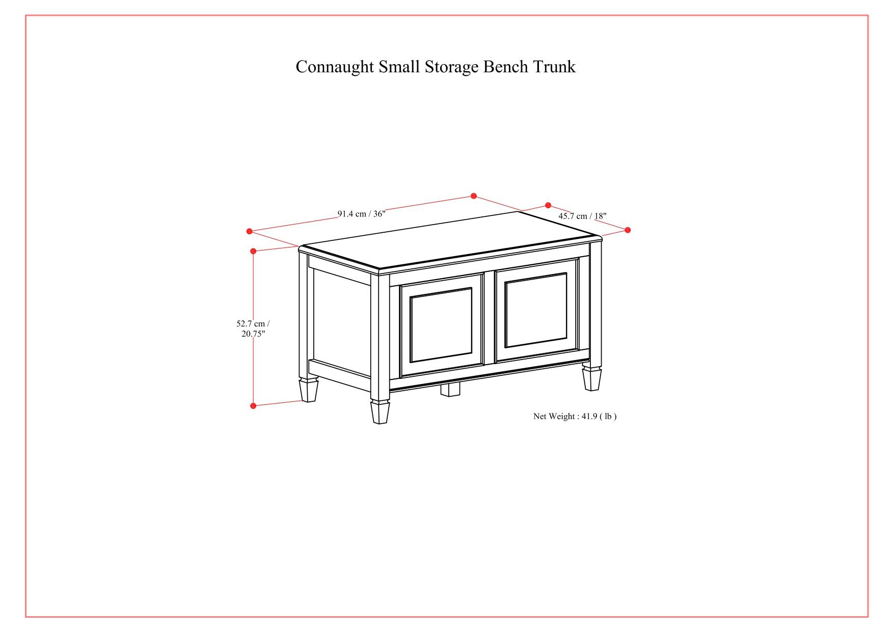 Connaught Small Storage Bench Trunk

- Length: 91.4 cm / 36"
- Width: 45.7 cm / 18"
- Height: 52.7 cm / 20.75"
- Net Weight: 41.9 lb