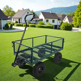 Loheer - Heavy Duty Garden Wagon, Green Metal Utility Cart with Removable Sides and 550 lb Capacity