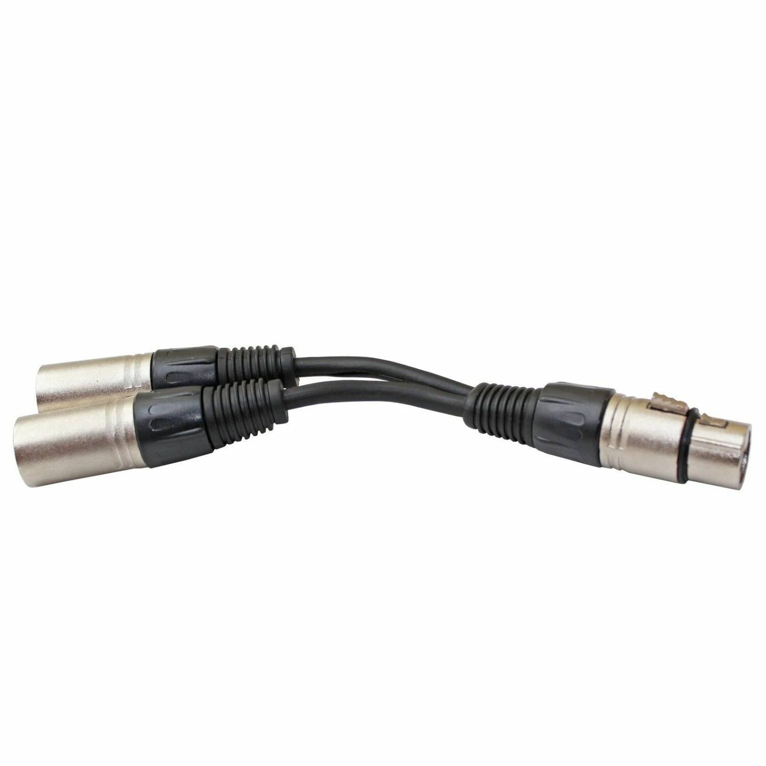 Front. Stock Preferred - 1ft XLR 3-Pin Female to Dual XLR Male Y Splitter Cable Adapter - Black.
