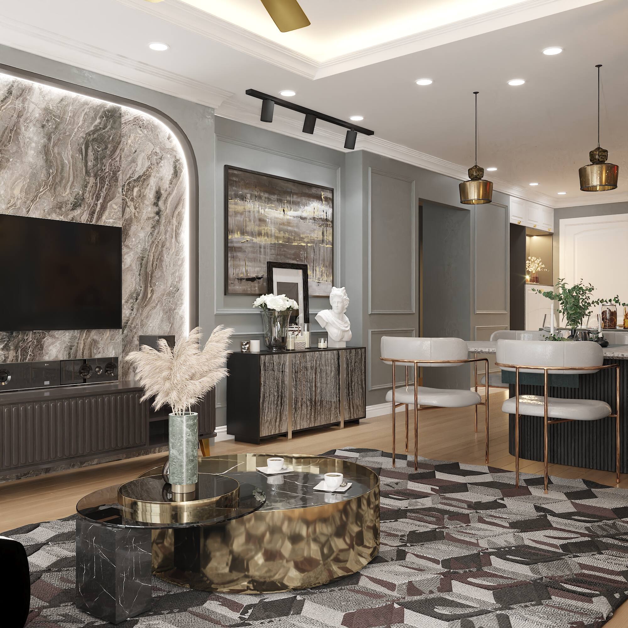 Alt View 4. FUFU & GAGA - FUFU&GAGA Marble - Patterned Sideboard & Accent Table: High - End Storage with Glass Doors for Living Room - Black.