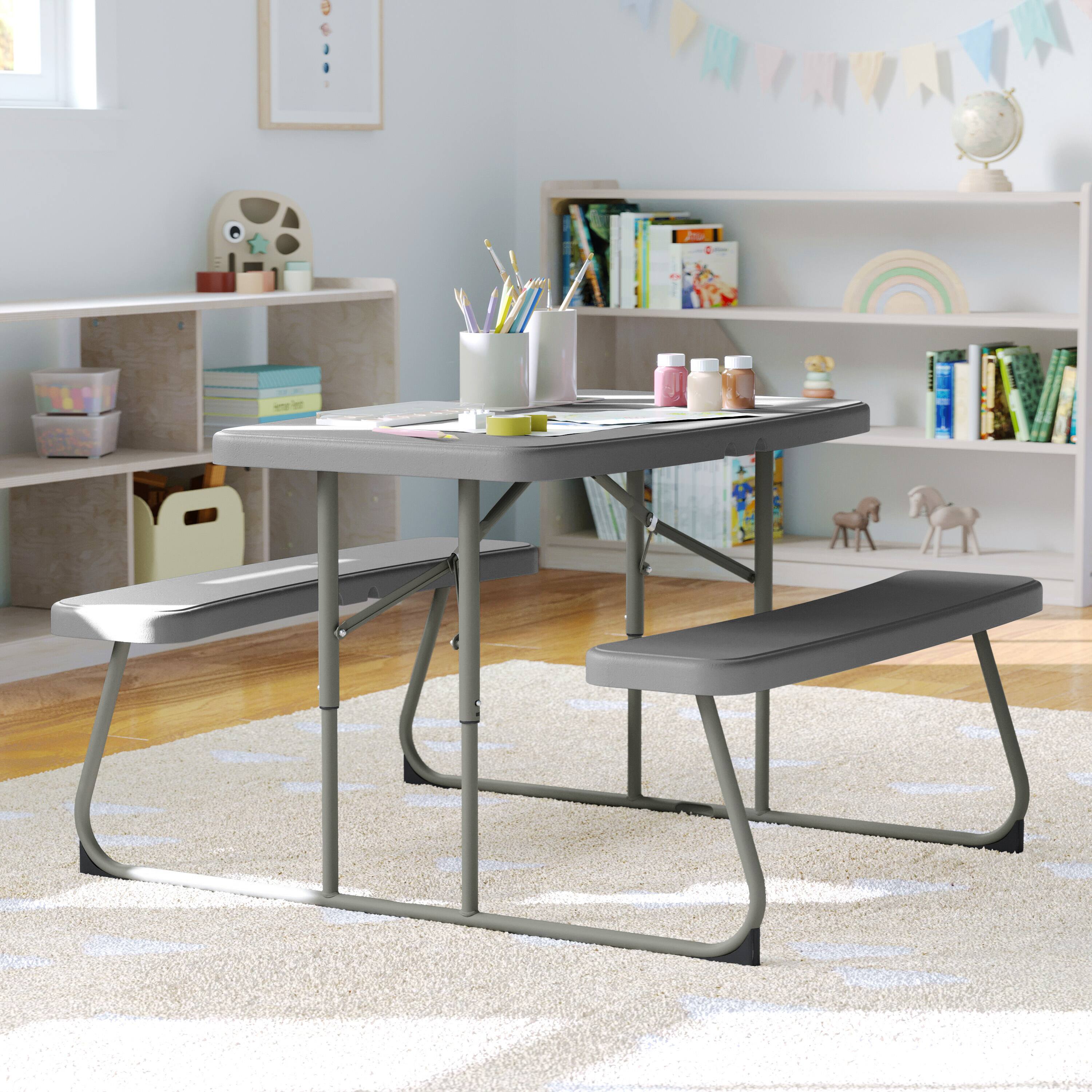 Alt View 2. Flash Furniture - Paige Easy-Fold Gray Folding Plastic Kids Outdoor Picnic Table and Benches - Commercial Grade - Seating for 4 Kids - Gray.