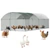 Front. VEVOR - Large Metal Chicken Coop, 9 x 25 x 6.6 ft, Walk-in Chicken Run House with Waterproof Cover & Sturdy Frame, Dome Roof - Silver.