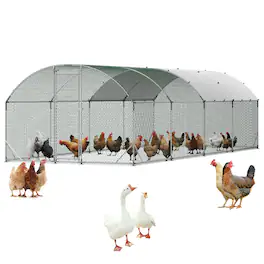 VEVOR - Large Metal Chicken Coop, 9 x 25 x 6.6 ft, Walk-in Chicken Run House with Waterproof Cover & Sturdy Frame, Dome Roof - Silver