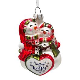 OrnamentallyYou - Heartwarming Snowman Couple Glass Ornament Walking in a Christmas Wonderland Romantic Tree Decor - Multi-colored