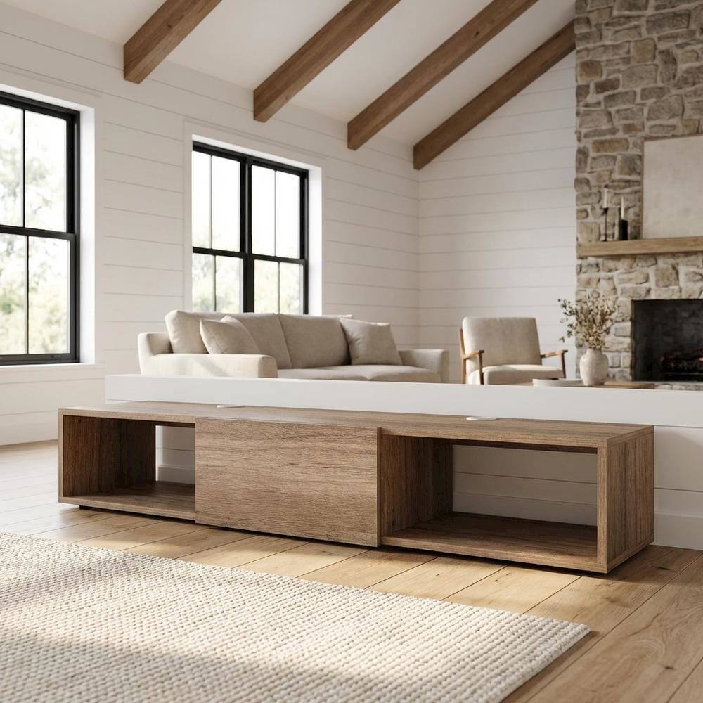 Alt View 2. FurniFact - Wall Mounted TV Stand in Black with Modern Floating Shelf Design for 75-Inch TVs - Brown.